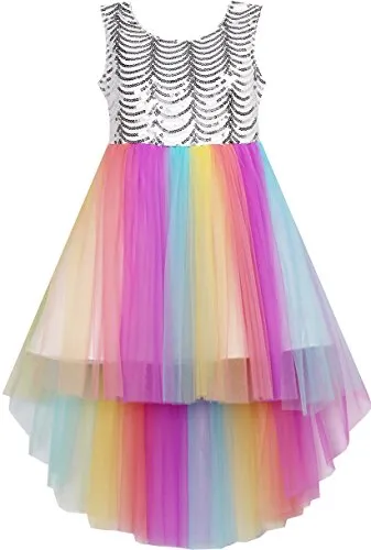 Sunny Fashion Girls Dress Sequin Mesh Party Wedding Princess Tulle Vestito, Multicolore, 10 Anni Bambina