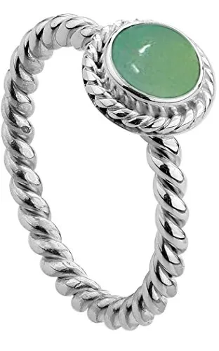 Nenalina 212999-097 - Anello con preziosa agata verde, in argento sterling 925, realizzazione artigianale, da donna e Argento, 56 (17.8), colore: argento, cod. 212999-097-56