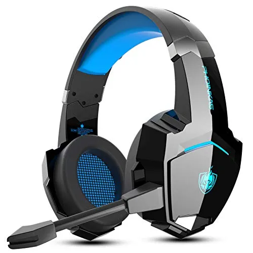 Cuffie PS4, Cuffie da Gioco Cablate Versione Aggiornata con Mic a Cancellazione di Rumore, Cuffie Xbox One a bassa latenza, Cuffie wireless Bluetooth con surround 7.1, Luce LED - Blu