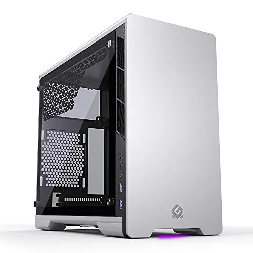 MTALLICGAR MetallicGear Neo Mini V2 Series Mini-ITX Case, Compact Chassis, Sand Blasted Aluminum, Tempered Glass Panel, Liquid Cooling Ready - Silver