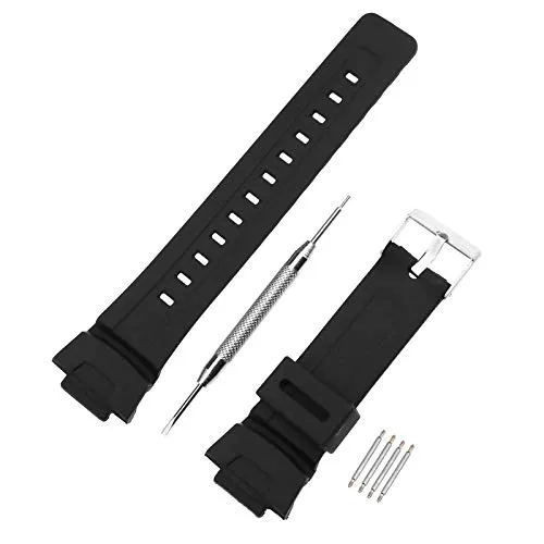 OTOTEC - Cinturino di ricambio per orologio, in gomma nera, impermeabile, ansa da 16 mm, compatibile con Casio G-SHOCK G101/G100/G2110/G2310