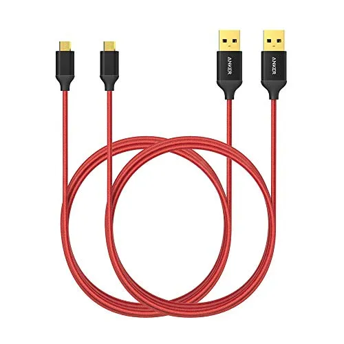 Anker - Cavo micro USB intrecciato in nylon anti-groviglio, 1,8 m, con connettori placcati in oro, per Android, Samsung, HTC, Nokia, Sony e altri (rosso)