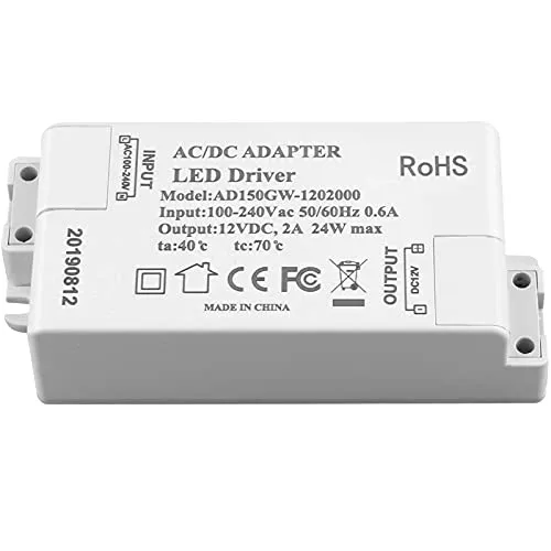 Adogo - trasformatore LED, alimentazione: 24W, 12 V CC, 2 A, tensione costante per strisce LED e lampadine a LED G4, MR16, MR11, White, 24 W 24.00watts 12.00volts