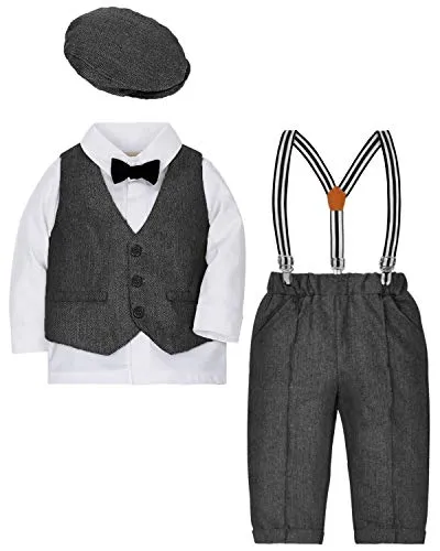 Zoerea 4 Pezzi Bambini Ragazzi Abbigliamento Set Blazer + Pants + Gilet + Berretto Outfit del Neonati per Il Matrimonio Battesimo Festa