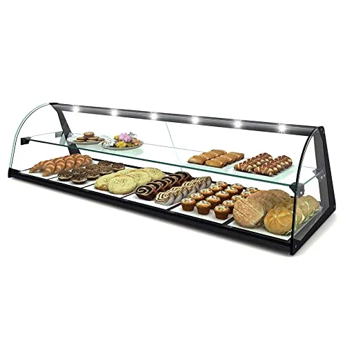 MBH - Vetrina espositiva professionale neutra da banco 84 cm per bar e ristoranti. Vetrinetta espositore vetro curvo 2 piani per pasticceria SENZA Illuminazione LED.