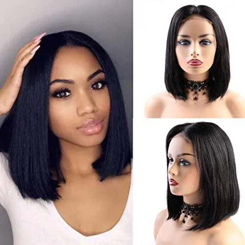 BLISSHAIR Parrucche lace front parrucca donna capelli Umani veri Short Bob Dritti Brasiliani Glueless Lace Front 4X4 Chiusura Parrucca Pre Plucked with Baby Hair 180% Density (10inch)