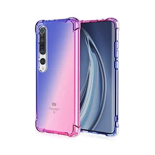 HAOYE Custodia per Xiaomi Mi 10 5G, colore sfumato ultra sottile e trasparente anti sbavature, in silicone morbido antiurto TPU + angoli rinforzati protezione copertura del telefono (blu/rosa)