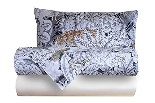 Completo letto lenzuola effetto copriletto 100% cotone stampa digitale fantasia floreale fiori made in Italy SINGOLO HARU
