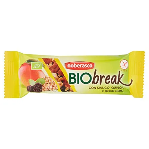 Noberasco Bio Break con Mango Quinoa e Gelso Nero-  35 g-Barretta di Frutta Essiccata, Secca e Semi, Biologica