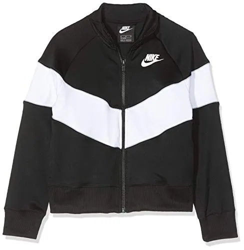 Nike G NSW Heritage FZ, Felpa Bambina, Black/White/Wolf Grey/White, S