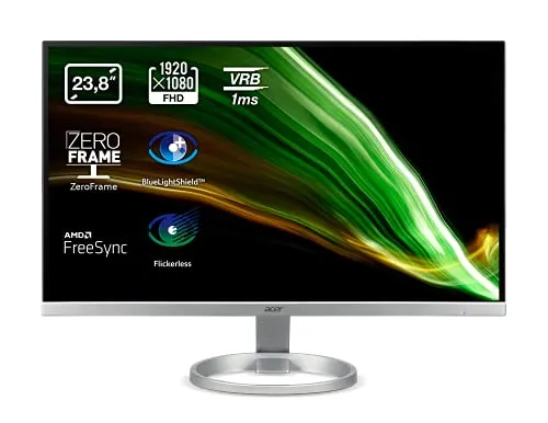 Acer R240Ysi Monitor FreeSync, 23.8", Display IPS Full HD, 75 Hz, 1 ms, 16:9, VGA, HDMI 1.4, Schermo PC con Contrasto 100M:1, Lum 250 cd/m2, Zero Frame, Cavo VGA Incluso