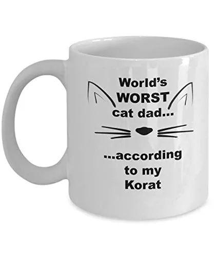 Korat World's Peggior gatto papà tazza da caffè, merchandise, roba per gli uomini, regali per gli amanti dei gatti, genitori adottivi animali domestici, tazza da tè, regali per lui