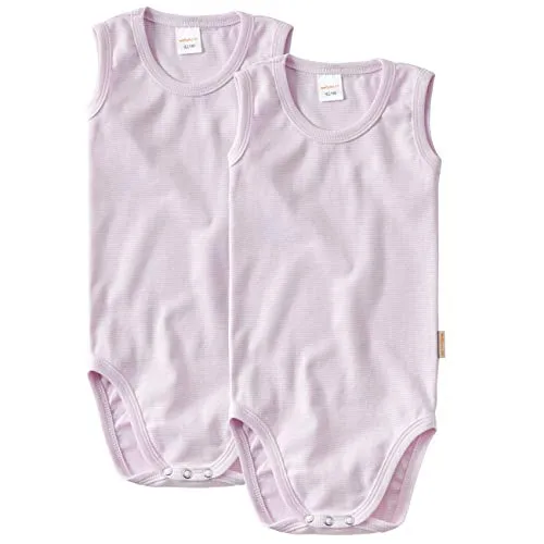 WELLYOU Doppio Confezione Baby Body - Corpo Bambini Senza Braccio a Righe Rosa-Bianco Taglia 50-98 (68-74)