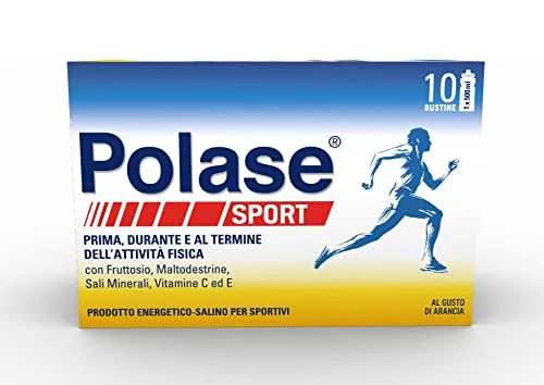 Polase Sport Integratore con Vitamina C, Vitamina E, Magnesio e Potassio, Sali Minerali e Maltodestrine, Prodotto Energetico Salino per Sportivi, Senza Glutine, 10 Bustine Gusto Arancia