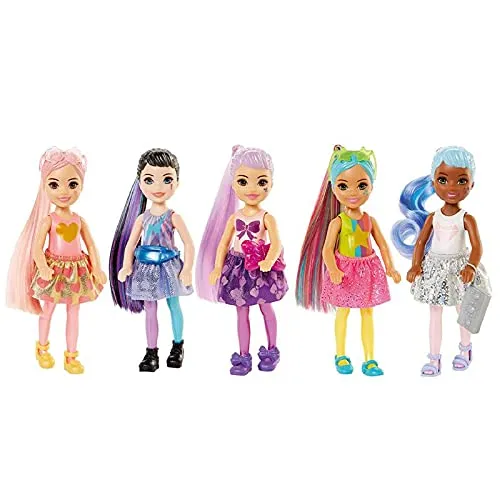 Barbie Color Reveal ​Bambola Chelsea Serie Glitter con 6 Sorprese, Assortimento Casuale, Giocattolo per Bambini 3+Anni,GTT23