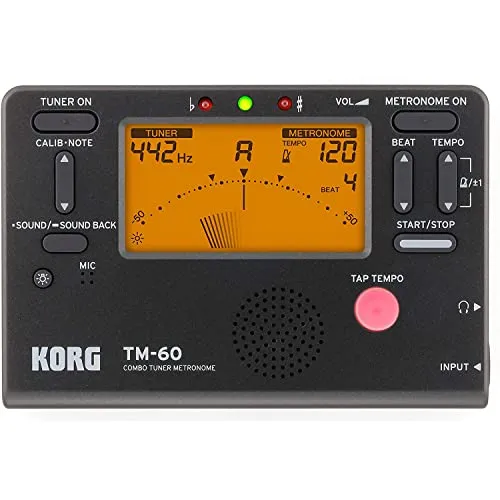 Korg TM60-BK, Metronomo con microfono a contatto Senza contatto Mic No Clip Mic Nero