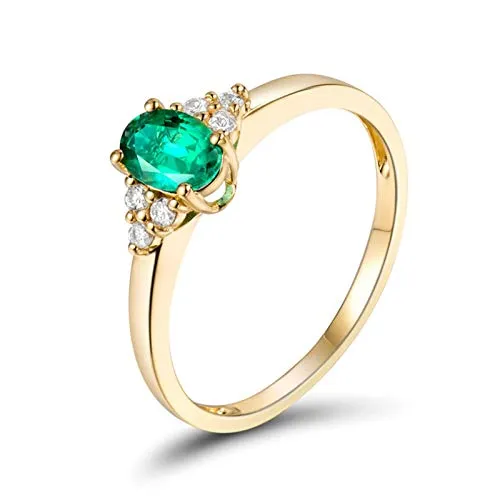 Daesar Anelli Oro Giallo 18K, Anello Matrimonio Donna Forma Ovale Smeraldo 0.5ct con Diamante 0.09ct Anelli in Oro Giallo Donna Misura 21