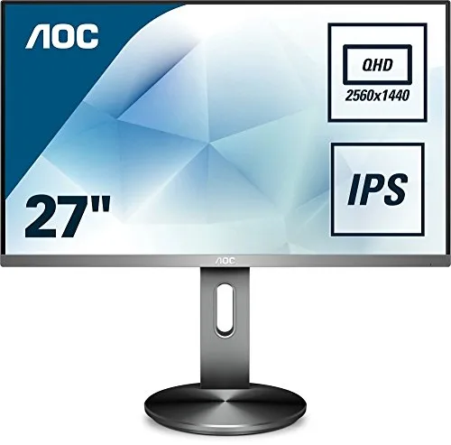AOC Q2790PQU Monitor da 27" IPS, Frameless, QHD 2560x1440, 4 msec, 1 VGA, 2 X HDMI, 1 DP, 4 Porte USB, Speaker, Base Regolabile in Altezza, Grigio