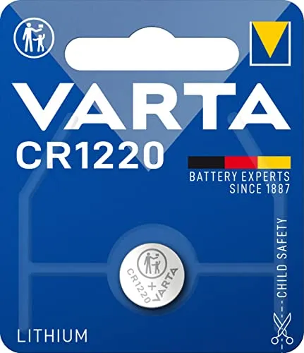 VARTA CR 1220, 6220101401, Batteria Litio a Bottone, Piatta, Specialistica, 3 Volts, Diametro 12,5mm, Altezza 2mm, confezione 1 pila