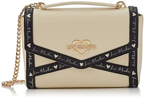 Love Moschino Borsa Pu Avorio + Pu Nero, BORSA A SPALLA Donna, Multicolor, Taglia unica