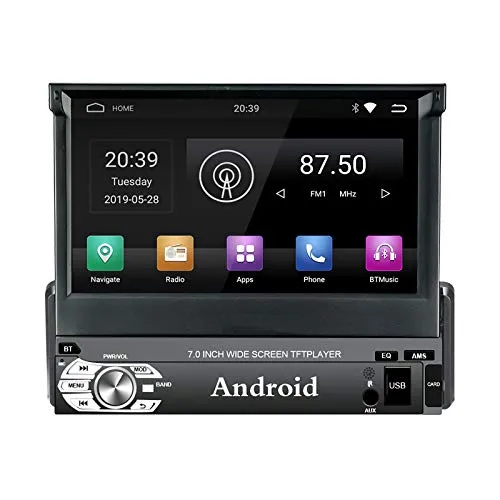 EZoneTronics Android 9.0 Flip Out 1Din Autoradio Stereo 7 pollici Touch Screen capacitivo ad alta definizione 1024x600 Navigazione GPS Bluetooth Wifi/USB/SD/AM/FM/RDS Player 1G RAM + 16G ROM