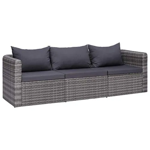 vidaXL Set Divani da Giardino 3 pz con Cuscini per Schienale e Seduta Sofa Arredi per Esterni Salotto in Polyrattan Grigio e Acciaio Verniciato