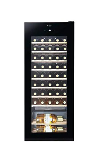 Haier WS50GA Cantinetta Vino Refrigerata, 50 Bottiglie, Luci a LED e Vetro anti UV, Ripiani in Legno, 40 dBa, Libera Installazione, 50*54*127 cm, Nero