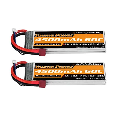 Youme Batteria LiPo 2S, batterie Lipo 7.4V RC 4500mAh 60C con connettore a T Dean-Style per RC Heli Airplane Quadcopter elicottero Multi-Motor Hobby DIY Parti