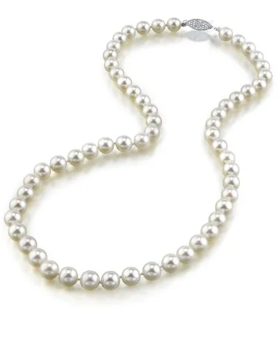 Collana di perle Akoya bianche giapponese 6,5 - 7,0 mm AAA perla perle coltivate Choker lunghezza 40 cm - vero oro chiusura e Oro bianco, cod. 6570-AK-W3A-16-WG