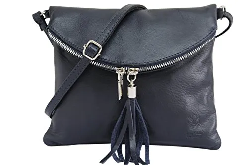Ambra Moda Borsa a tracolla donna Piccola borsa italiana realizzata in morbida vera pella SAVAGE NL610 (blu scuro)