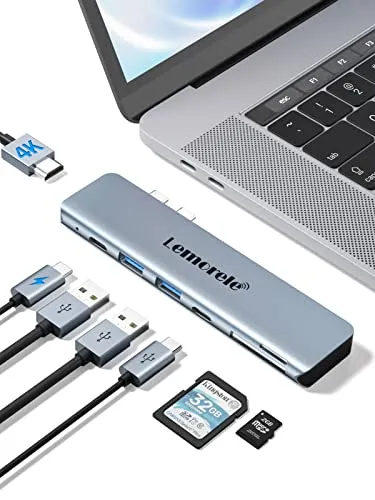 Lemorele Hub USB C Adattatore MacBook Air/Pro M1, 7 in 2 Spazio Alluminio Adattatore USB C Hub con HDMI 4K,2 USB 3.0,PD 100W, SD/TF,Dati USB-C,per MacBook Pro M1 2016 - 2020, MacBook Air M1 2018 -2020