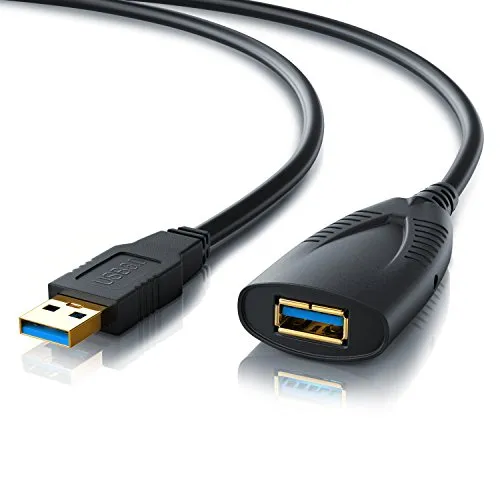 CSL - Cavo ripetitore USB - Prolunga USB 3.2 da 5m Metri Extention Cable Attivo con ingresso per alimentatore esterno - Amplificatore del Segnale - Ripetitore - USB 3.0 Super Speed - Nero