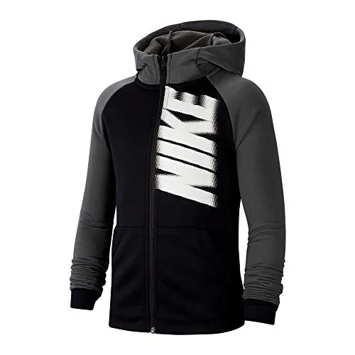 Nike Dri-Fit, Felpa da Training con Cappuccio E Zip A Tutta Lunghezza Unisex Bambini, Black/Iron Grey/White, S