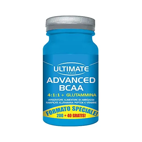 Advanced Bcaa - Formula Avanzata Aminoacidi Ramificati nel Rapporto 4.1.1 Leucina, Isoleucina, Valina, Glutammina Peptide, Vitamina B6 Maggiore Assimilazione - 240 Cpr - Ultimate Italia