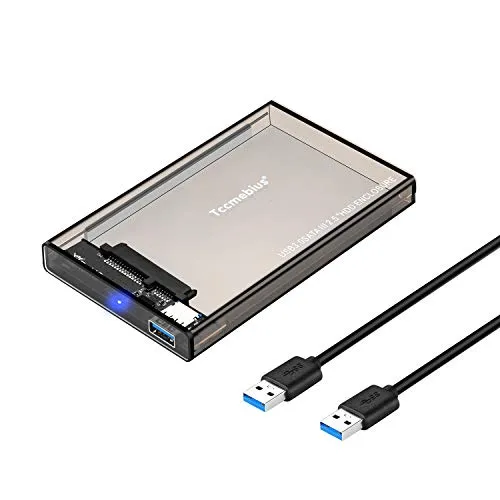 Tccmebius Esterno Recinto per Disco Rigido Adattatore USB 3.0 a Case HDD SATA per 2.5 pollici 9.5 mm 7 mm SATA III HDD SSD fino a 2TB, Senza attrezzi, Supporto UASP, Funzione Sleep automatica