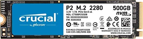 Crucial P2 CT500P2SSD8 SSD Interno, 500GB, fino a 2400 MB/s, 3D NAND, NVMe, PCIe, M.2