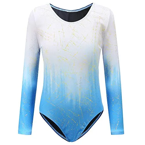 Sinoem Ragazze Ginnastica Leotards Manica Lunga Balletto Body Costumi di Danza per Bambini da 5 a 12 Anni (Blu- Manica Lunga, 11-12 Anni)