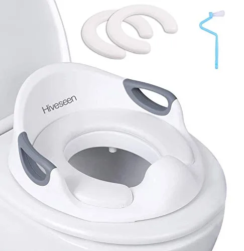 Hiveseen Riduttore WC per Bambini,Bambino Allenatore Vasino Sedile Ergonomico Riduttore Water con Braccioli, Schienale, Paraspruzzi, Base antiscivolo(1 x pennello + 2 x cuscino smontabile)