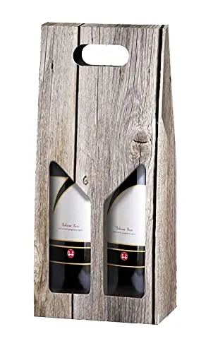 MAQA 1 Pezzo Scatola Cartone Porta Bottiglia Vino e Prosecco, Confezione Regalo per 2 Bottiglie Grafica Effetto Legno
