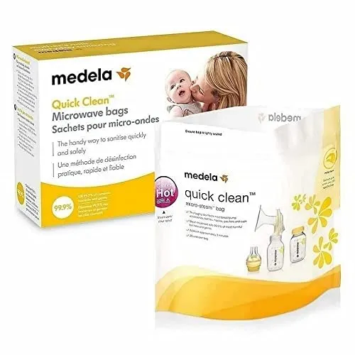 Medela Quick Clean Microwave Bags - Fast and convenient cleaning of breast pump parts or accessories, reusable, pack of 5