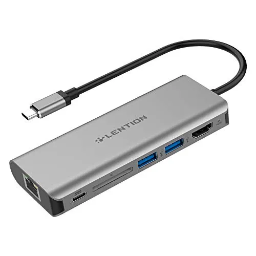 lention 4K HDMI USB-C Multiport Hub, 2 USB 3.0, Lettore di schede SD, Carica di Tipo C e Adattatore Gigabit Ethernet per MacBook Air 2018, MacBook PRO di Thunderbolt 3, ECC (Grigio Siderale)