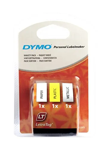 Dymo LetraTag Etichette 12 mm x 4 m, confezione da 3 pezzi, Colori Assortiti