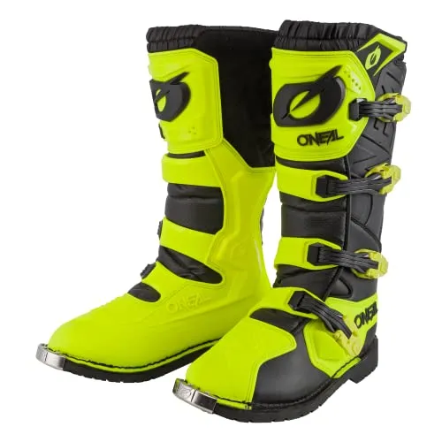 O'NEAL | Stivali Motocross | Enduro Moto | Comfort Air-Mesh-Insole, quattro fibbie, materiale sintetico di alta qualità | Stivali Rider Pro | Adulto | Nero Giallo Neon | Taglia 43