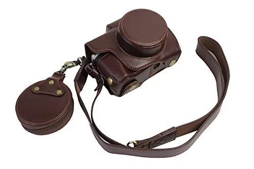 Versione di protezione completa Apertura inferiore Borsa per fotocamera in vera pelle per Olympus OM-D E-M10 Mark 3 EM10 Mark III con lente F3.5-5.6 EZ 14-42 mm Marrone scuro