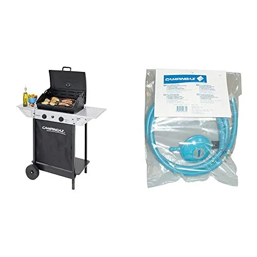 Campingaz BBQ a Roccia Lavica Xpert 100 L Plus Rocky, Barbecue Grill Compatto a 2 Bruciatori e un Carrello con Ruote & Y980000000 Regolatore di Pressione del Gas Accessorio per Barbecue/Grill