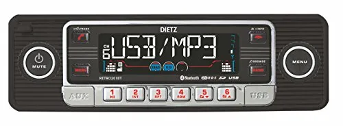 Dietz RETRO_201_BT Autoradio stile retro, 1 DIN, radio Bluetooth, CD, MP3, USB, SD, RDS, AUX con telecomando – Colore: nero.