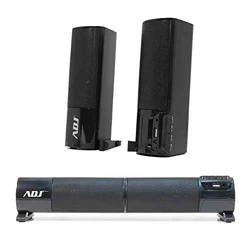ADJ Apollo Mini Soundbar Bluetooth 2in1, Set di Altoparlanti 2.0, Speaker Casse Stereo con Potenza 6W, Telecomando incluso, Alimentazione via USB, Ingresso Audio Jack da 3,5mm per PC, Tablet, Mac