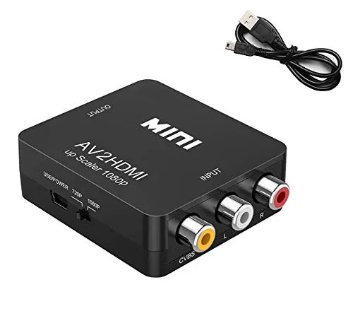 Convertitore AV a HDMI, adattatore da RCA a HDMI, convertitore video AV a HDMI Mini RCA composito CVBS adattatore con cavo USB che supporta PAL/NTSC per TV/PC/PS2/PS3/STB/Xbox VHS/VCR