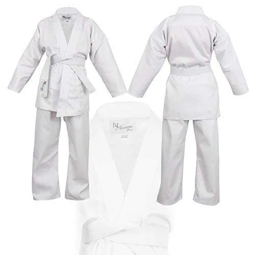 NORMAN Bianco per Bambini Abito da Karate Cintura Bianca Gratis Bambini Abito da Karate - 110cm