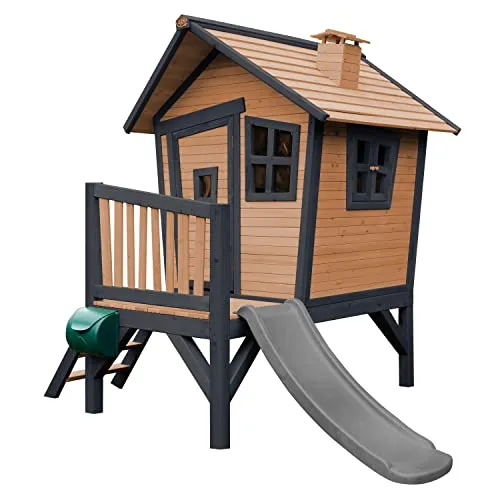 AXI Robin Casetta con pavimento e scivolo grigio | Casa de gioco per giardino / esterno in antracite e bianco di legno FSC | Parco giochi per bambini